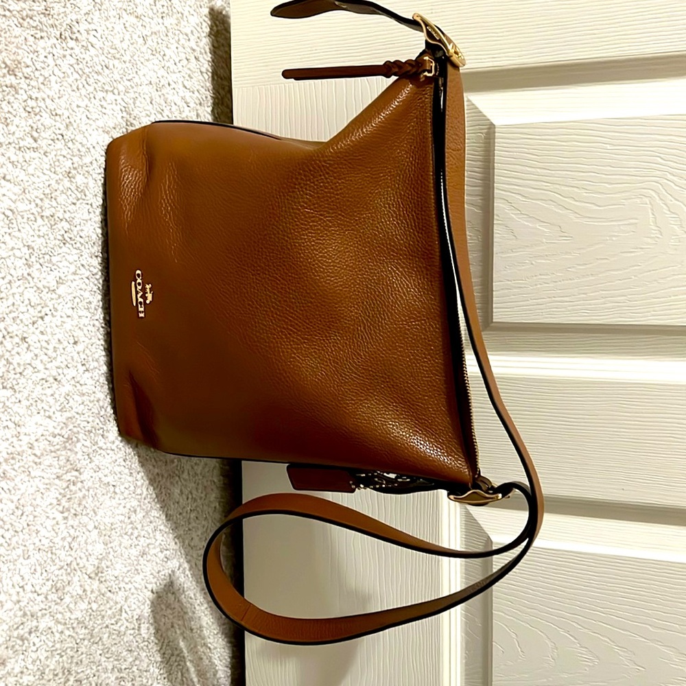Coach Val Duffle Brown Pebbled Leather Zippered Crossbody Bag